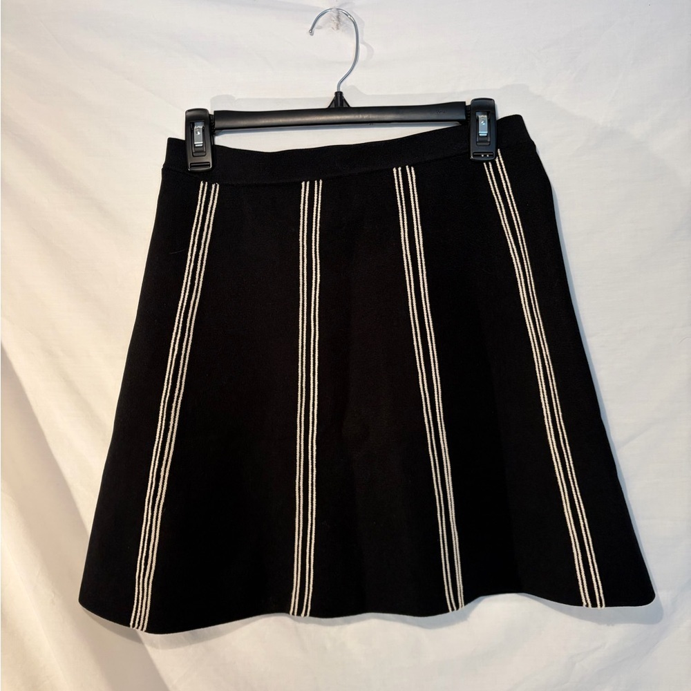 Sandro Paris Black A-Line knit Skirt w/ White Vertical Stripes size 2